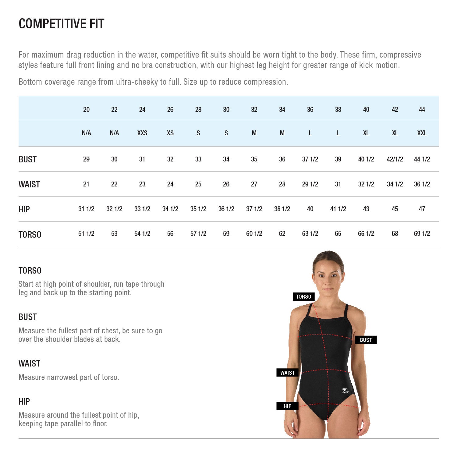 Speedo swimming suit size chart clearance