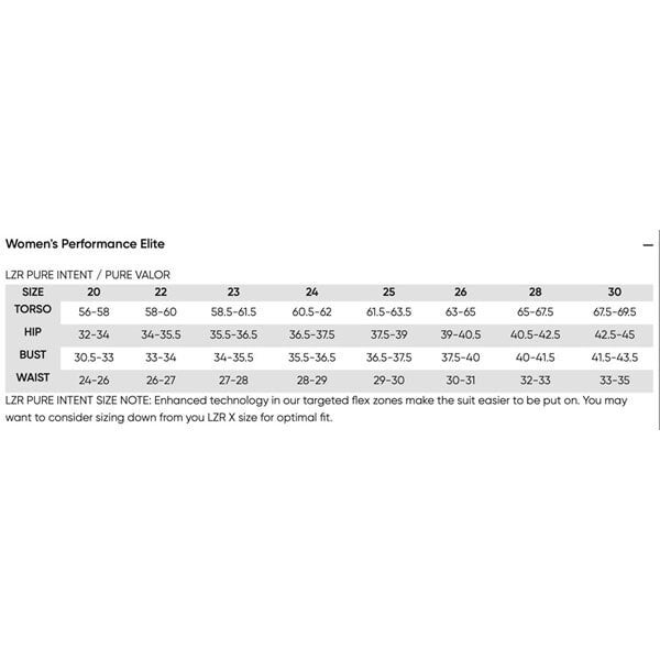 Speedo pure intent size chart online